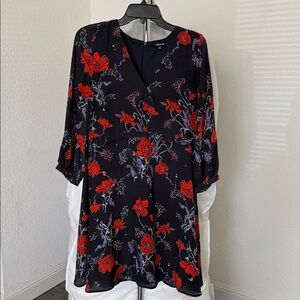 Madewell Black Dress with Red Floral Design